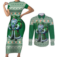 Ireland Christmas Couples Matching Short Sleeve Bodycon Dress and Long Sleeve Button Shirt Irish Santa Claus - undefined