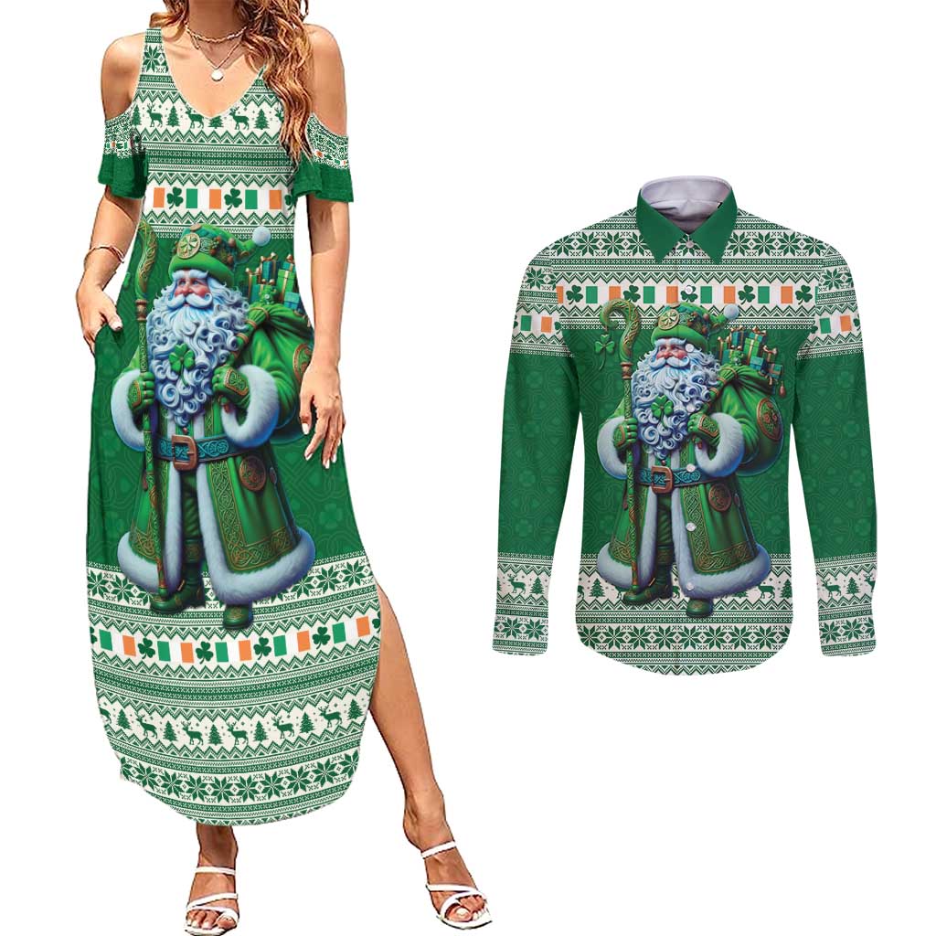 Ireland Christmas Couples Matching Summer Maxi Dress and Long Sleeve Button Shirt Irish Santa Claus - Wonder Print Shop
