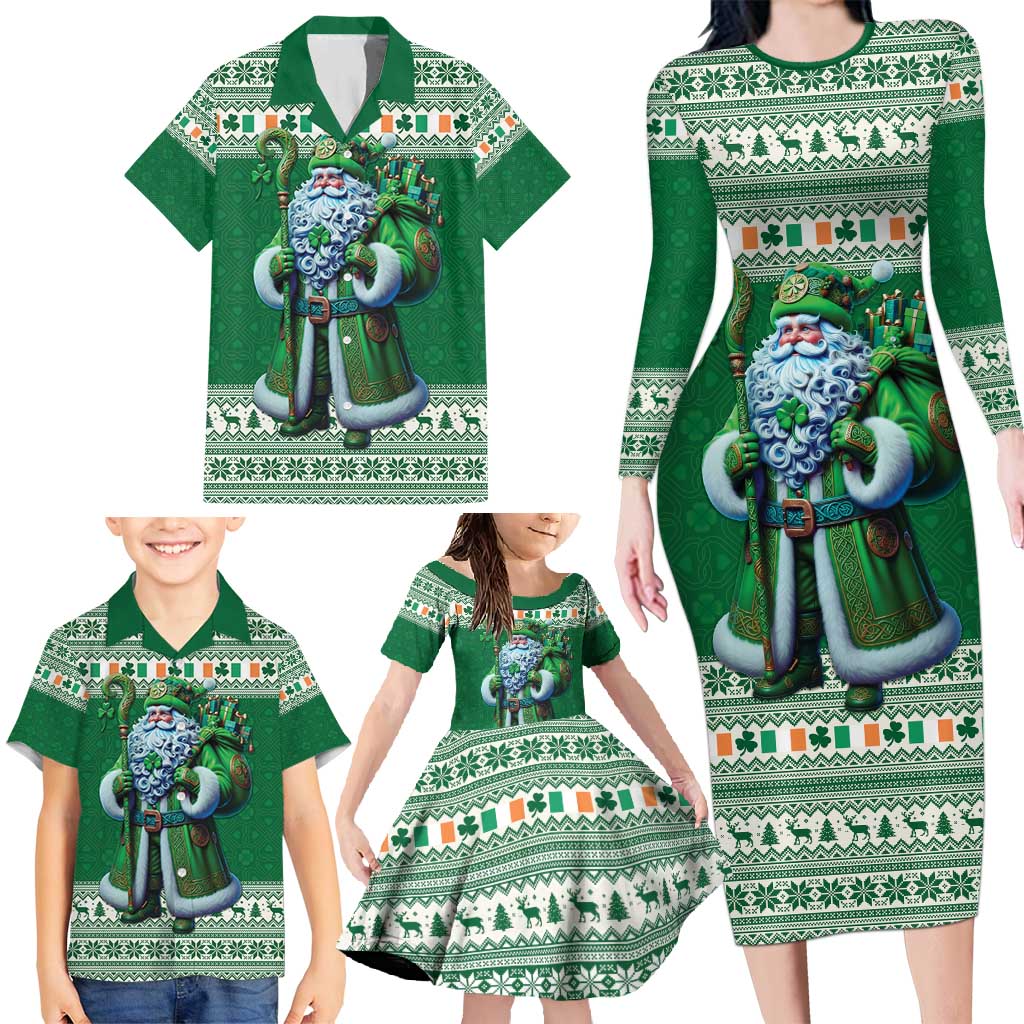 Ireland Christmas Family Matching Long Sleeve Bodycon Dress and Hawaiian Shirt Irish Santa Claus - Wonder Print Shop