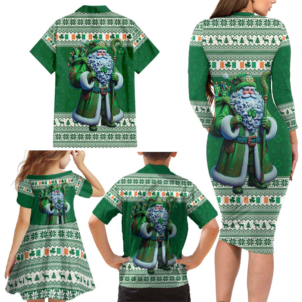 Ireland Christmas Family Matching Long Sleeve Bodycon Dress and Hawaiian Shirt Irish Santa Claus - Wonder Print Shop