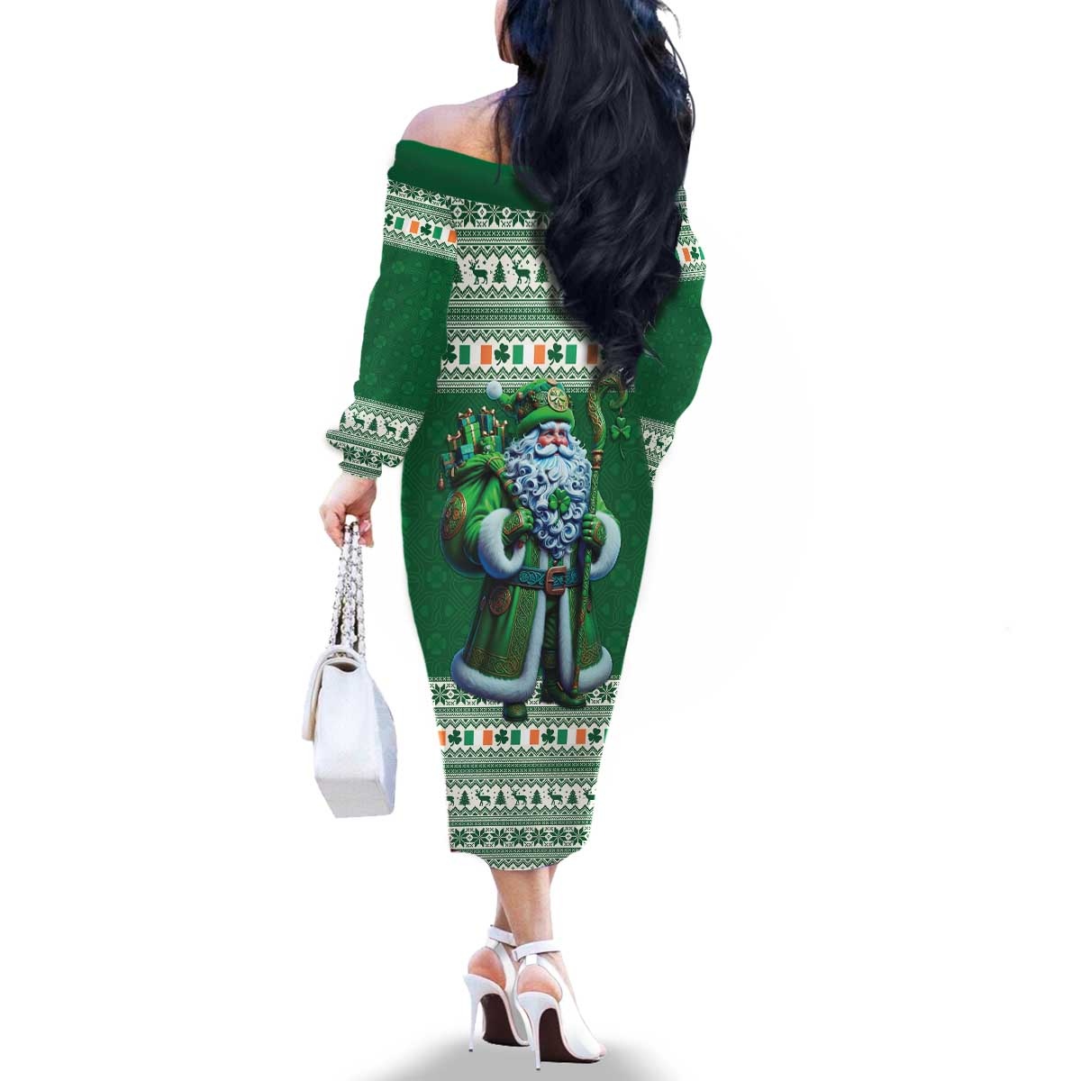 Ireland Christmas Family Matching Off The Shoulder Long Sleeve Dress and Hawaiian Shirt Irish Santa Claus - Wonder Print Shop