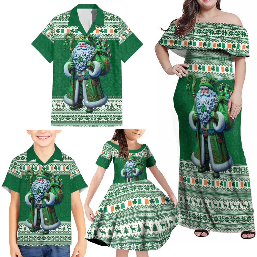 Ireland Christmas Family Matching Off Shoulder Maxi Dress and Hawaiian Shirt Irish Santa Claus - Wonder Print Shop