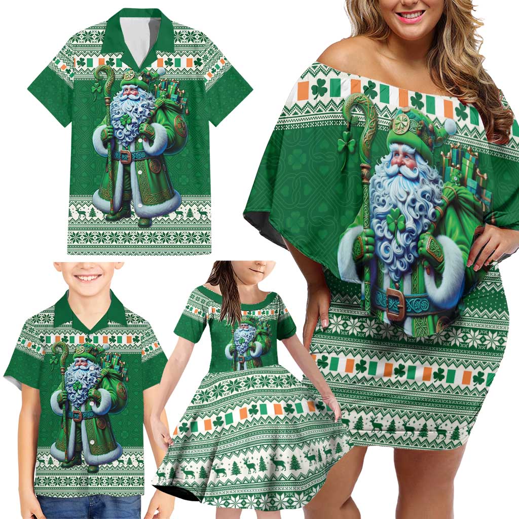Ireland Christmas Family Matching Off Shoulder Short Dress and Hawaiian Shirt Irish Santa Claus - Wonder Print Shop