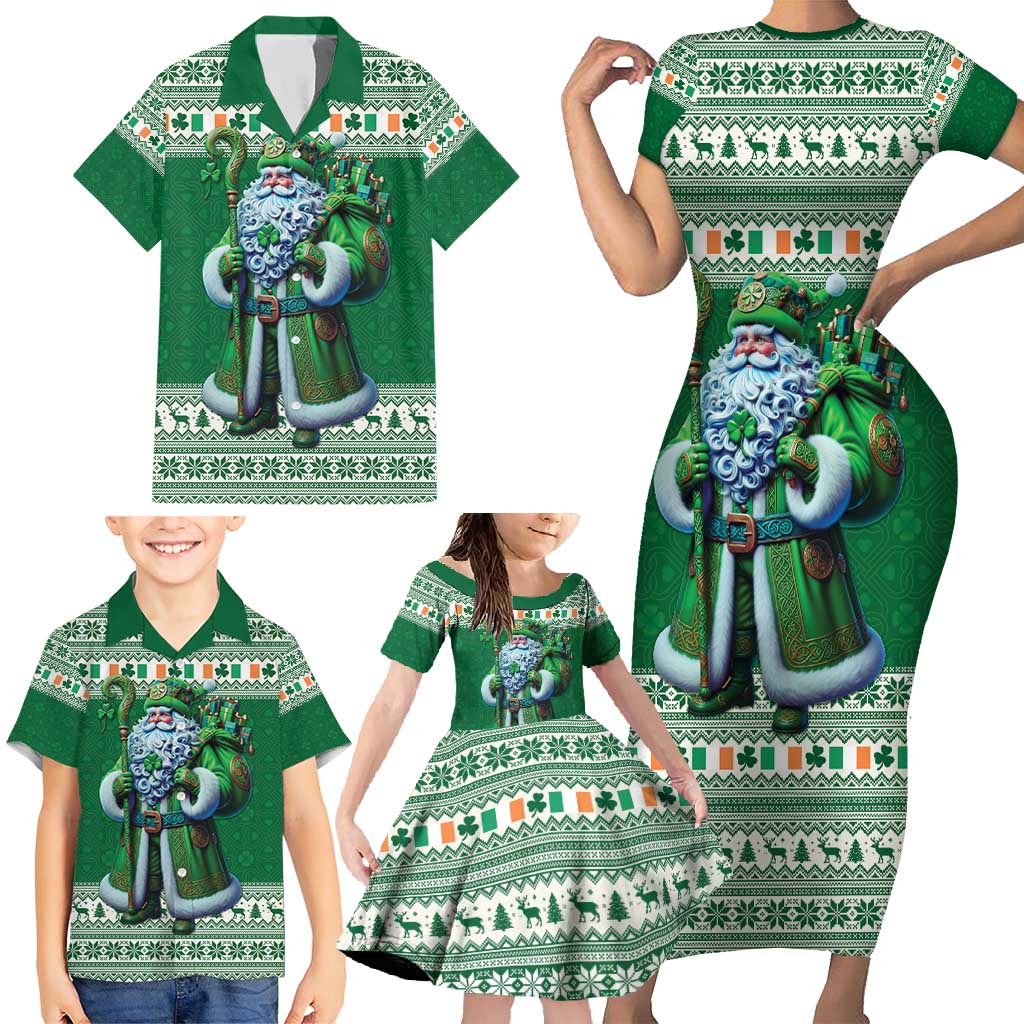 Ireland Christmas Family Matching Short Sleeve Bodycon Dress and Hawaiian Shirt Irish Santa Claus - Wonder Print Shop