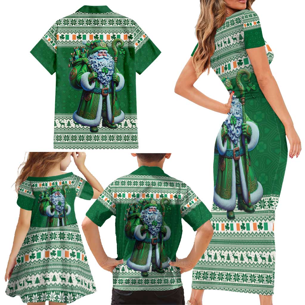 Ireland Christmas Family Matching Short Sleeve Bodycon Dress and Hawaiian Shirt Irish Santa Claus - Wonder Print Shop