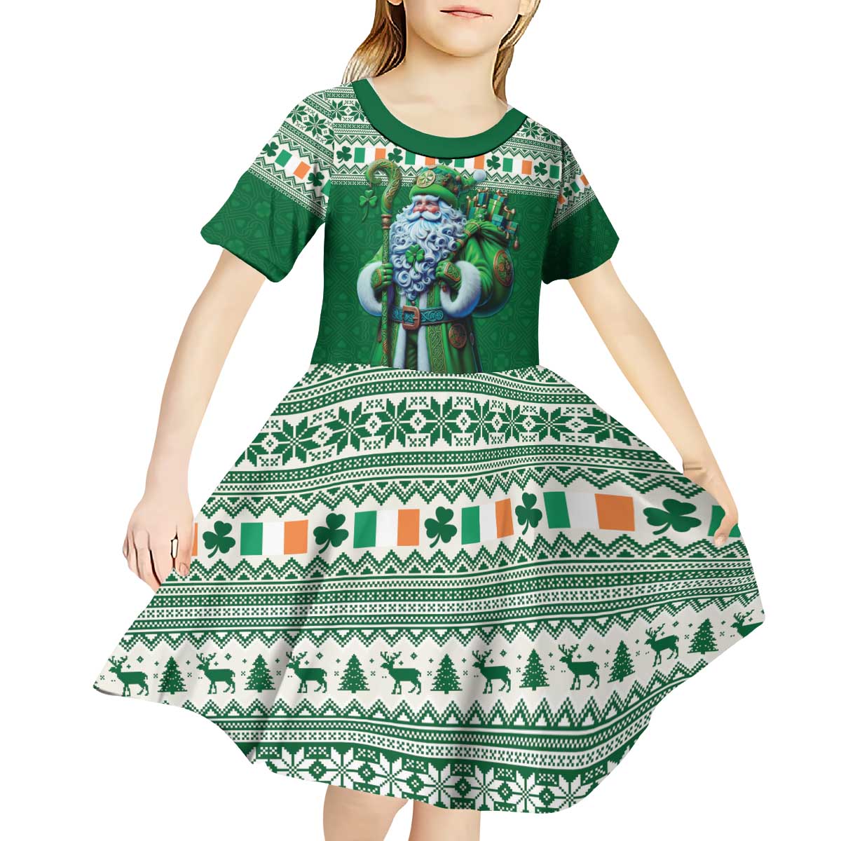 Ireland Christmas Kid Short Sleeve Dress Irish Santa Claus - Wonder Print Shop