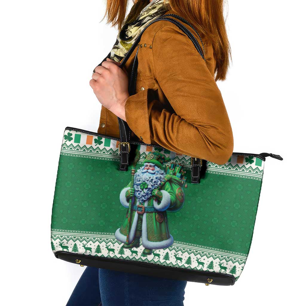 Ireland Christmas Leather Tote Bag Irish Santa Claus - Wonder Print Shop