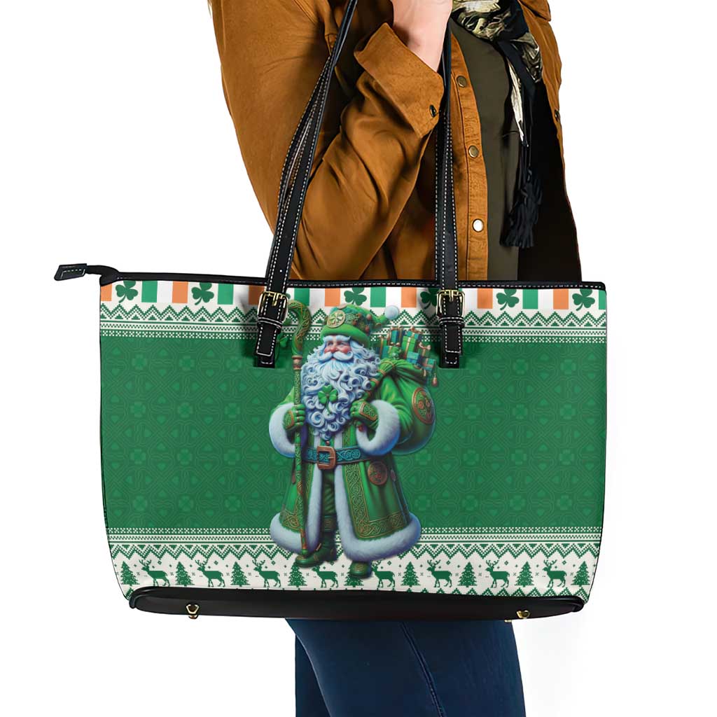 Ireland Christmas Leather Tote Bag Irish Santa Claus - Wonder Print Shop