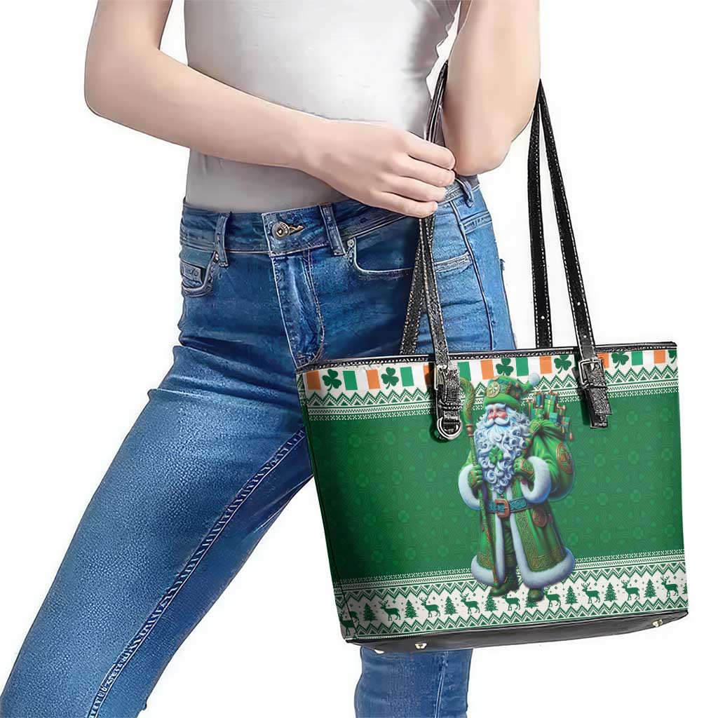 Ireland Christmas Leather Tote Bag Irish Santa Claus - Wonder Print Shop