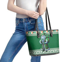 Ireland Christmas Leather Tote Bag Irish Santa Claus - Wonder Print Shop