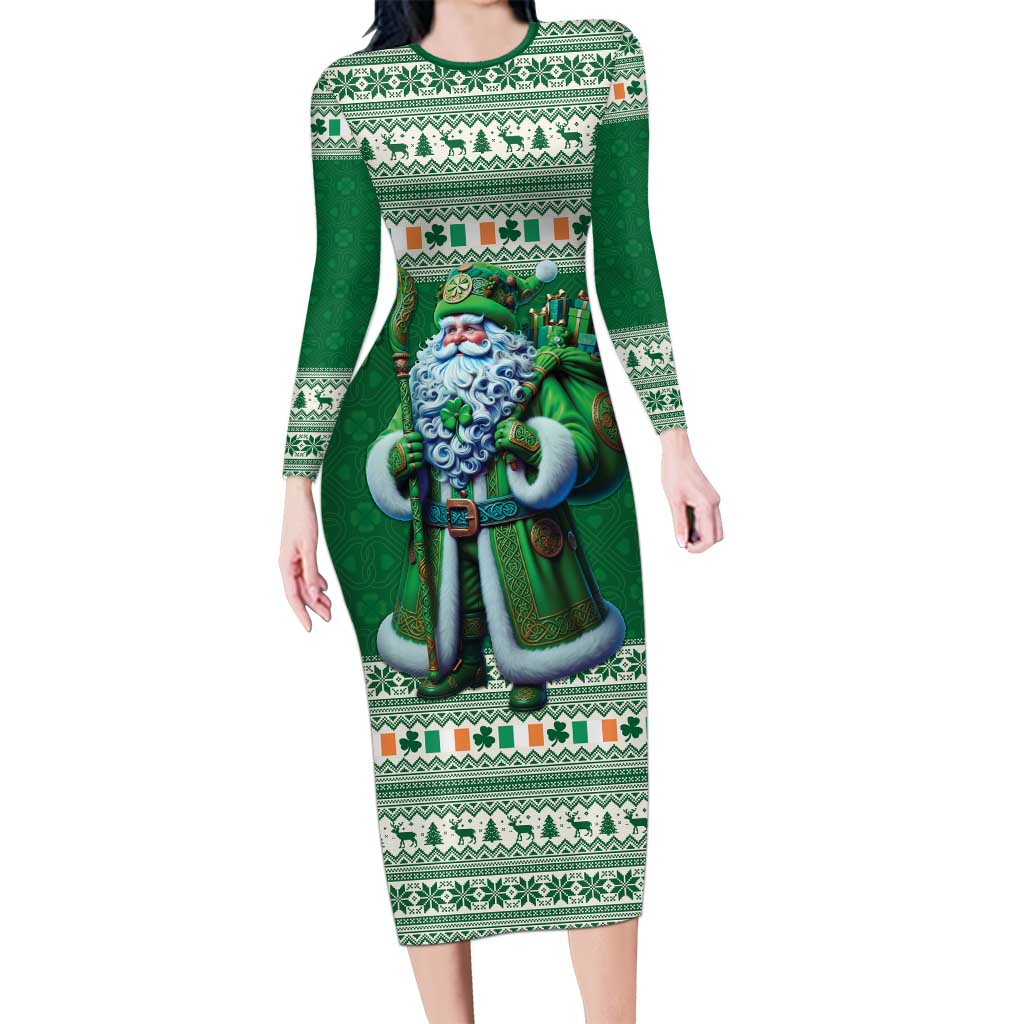 Ireland Christmas Long Sleeve Bodycon Dress Irish Santa Claus - Wonder Print Shop