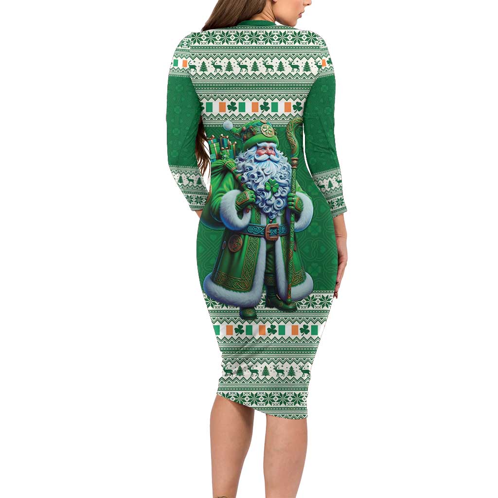 Ireland Christmas Long Sleeve Bodycon Dress Irish Santa Claus - Wonder Print Shop