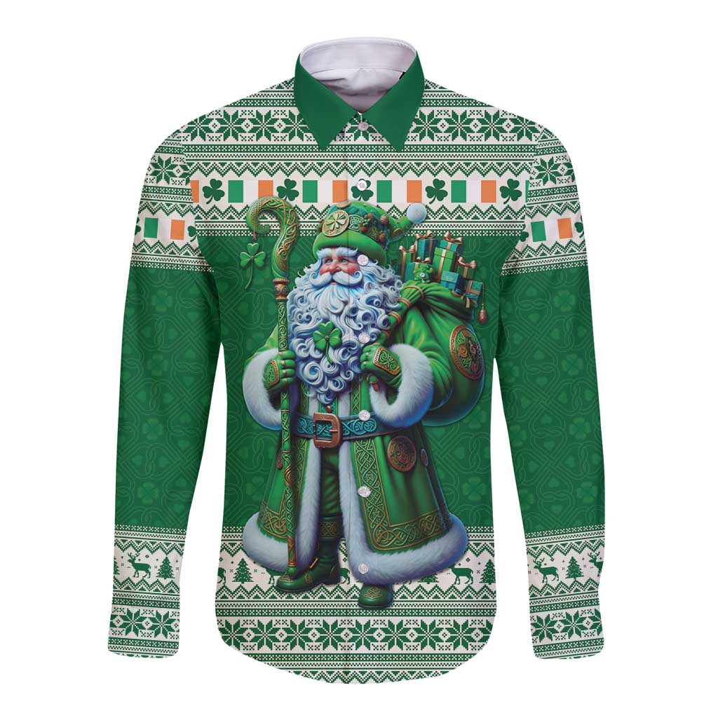 Ireland Christmas Long Sleeve Button Shirt Irish Santa Claus - Wonder Print Shop