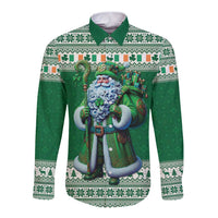 Ireland Christmas Long Sleeve Button Shirt Irish Santa Claus - Wonder Print Shop