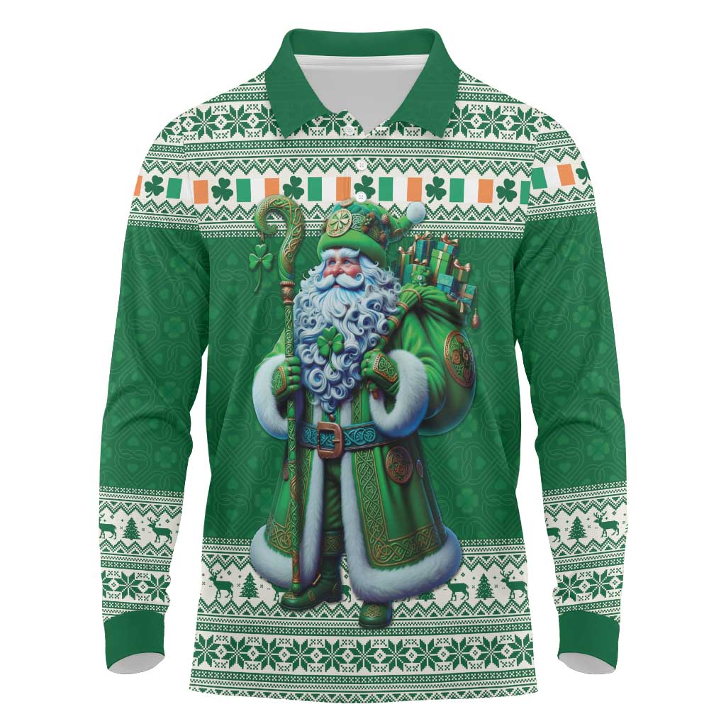 Ireland Christmas Long Sleeve Polo Shirt Irish Santa Claus - Wonder Print Shop