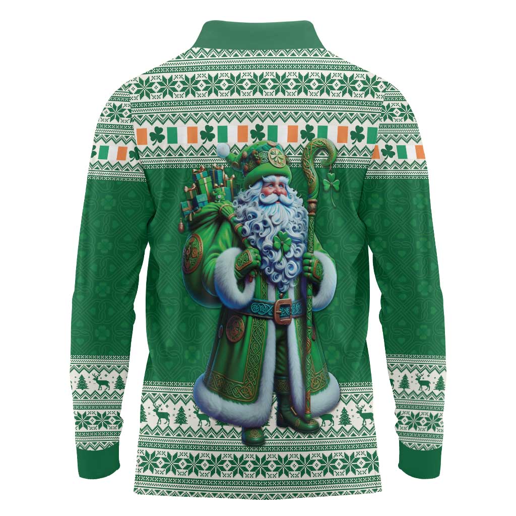 Ireland Christmas Long Sleeve Polo Shirt Irish Santa Claus - Wonder Print Shop