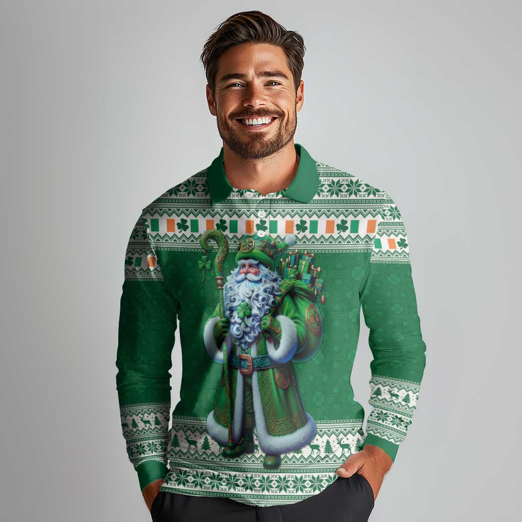 Ireland Christmas Long Sleeve Polo Shirt Irish Santa Claus - Wonder Print Shop