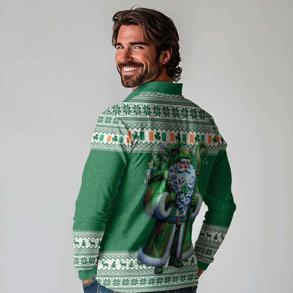 Ireland Christmas Long Sleeve Polo Shirt Irish Santa Claus - Wonder Print Shop