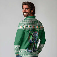 Ireland Christmas Long Sleeve Polo Shirt Irish Santa Claus - Wonder Print Shop