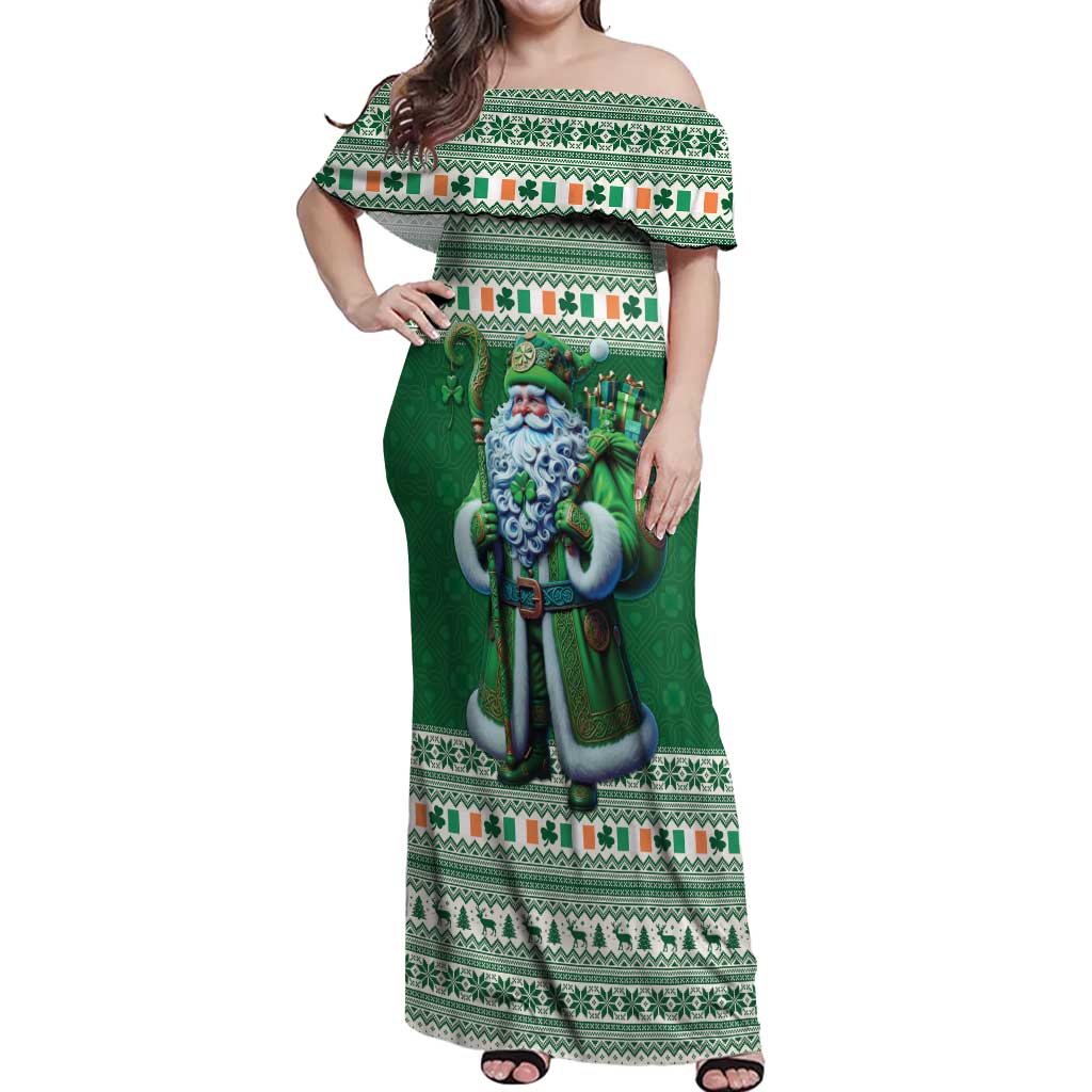 Ireland Christmas Off Shoulder Maxi Dress Irish Santa Claus - Wonder Print Shop