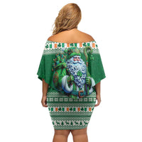 Ireland Christmas Off Shoulder Short Dress Irish Santa Claus - Wonder Print Shop