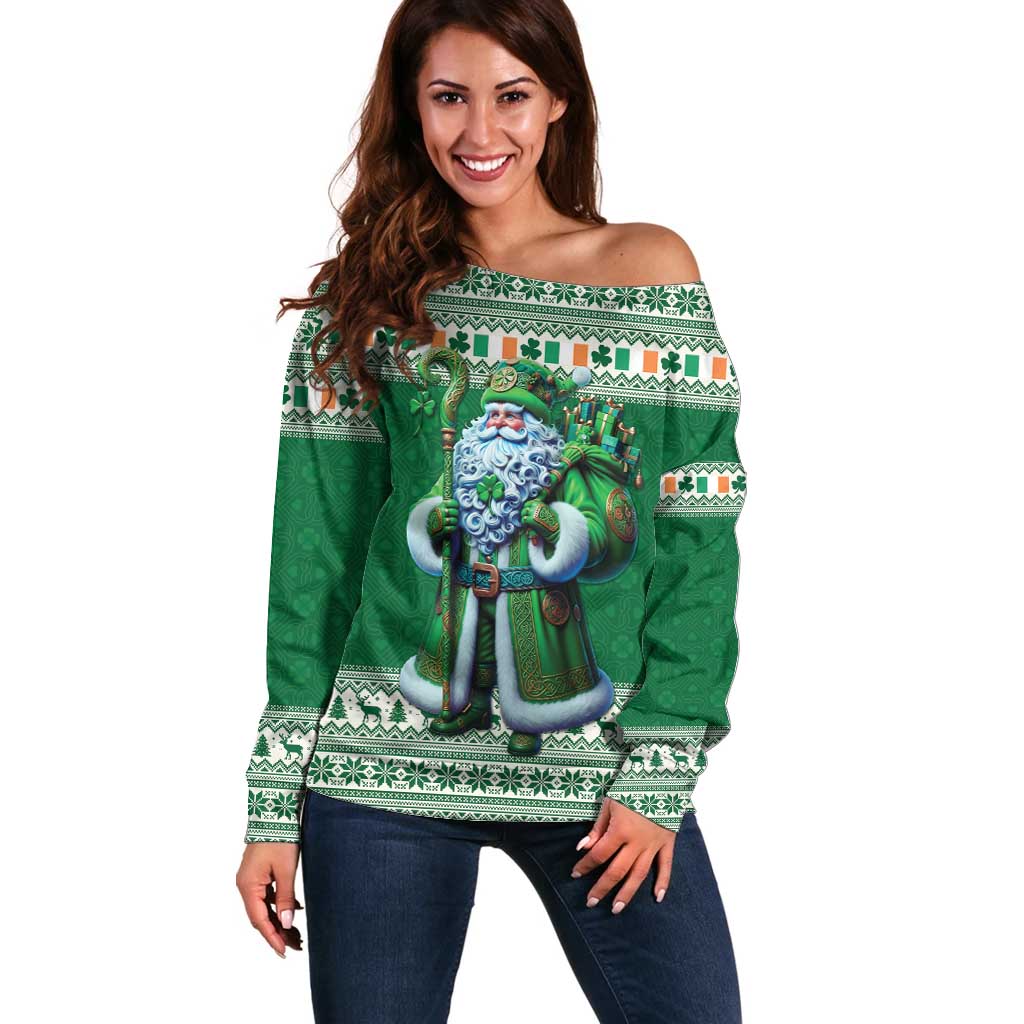 Ireland Christmas Off Shoulder Sweater Irish Santa Claus - Wonder Print Shop