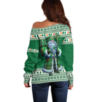 Ireland Christmas Off Shoulder Sweater Irish Santa Claus - Wonder Print Shop