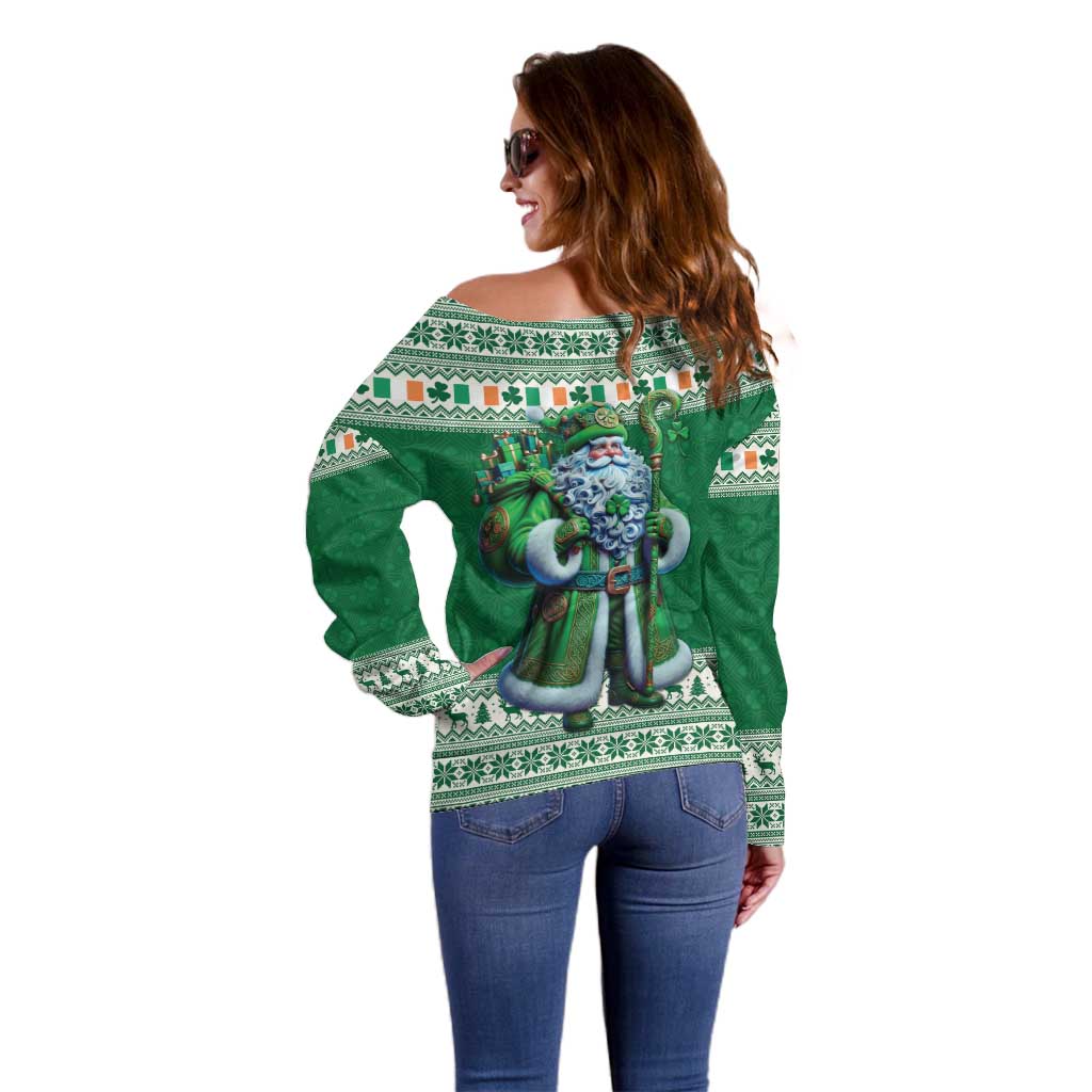 Ireland Christmas Off Shoulder Sweater Irish Santa Claus - Wonder Print Shop