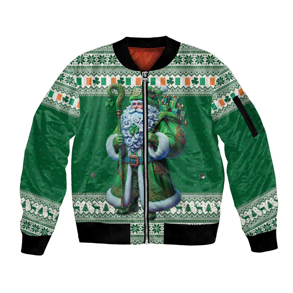 Ireland Christmas Sleeve Zip Bomber Jacket Irish Santa Claus - Wonder Print Shop