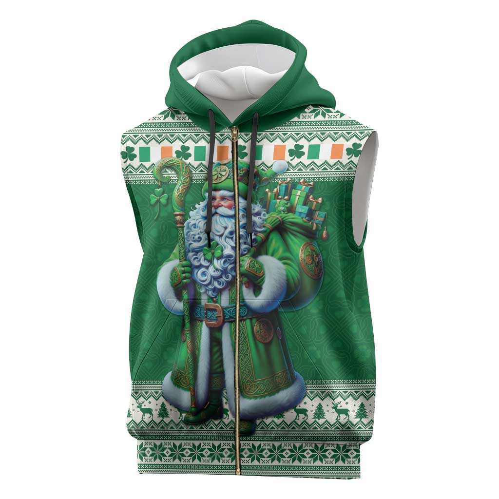 Ireland Christmas Sleeveless Zip Hoodie Irish Santa Claus - Wonder Print Shop