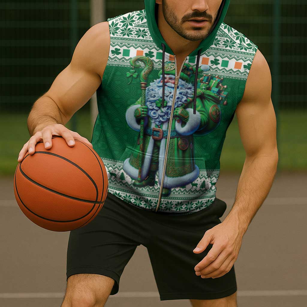 Ireland Christmas Sleeveless Zip Hoodie Irish Santa Claus - Wonder Print Shop