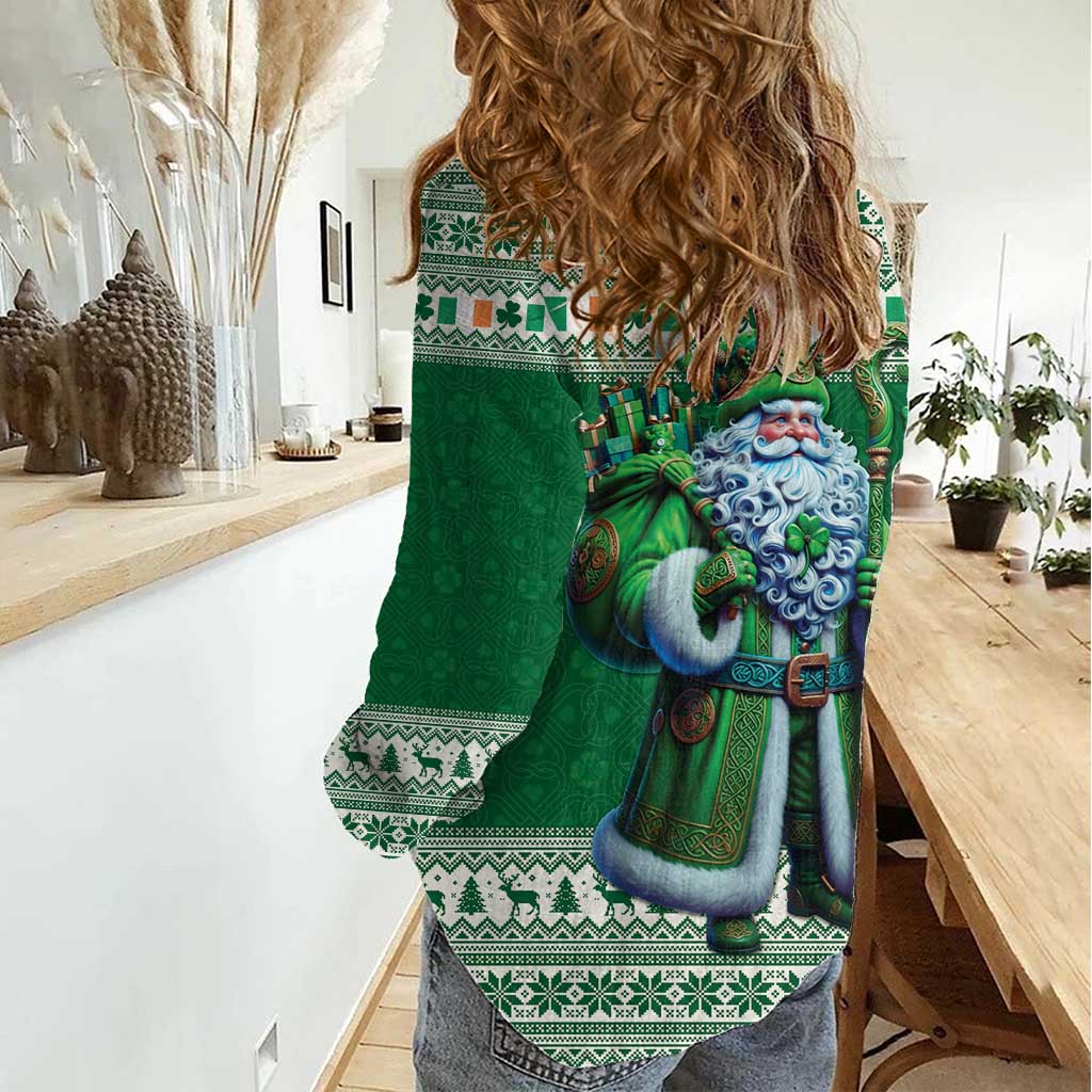 Ireland Christmas Women Casual Shirt Irish Santa Claus - Wonder Print Shop