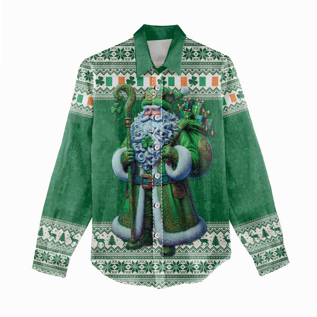 Ireland Christmas Women Casual Shirt Irish Santa Claus - Wonder Print Shop