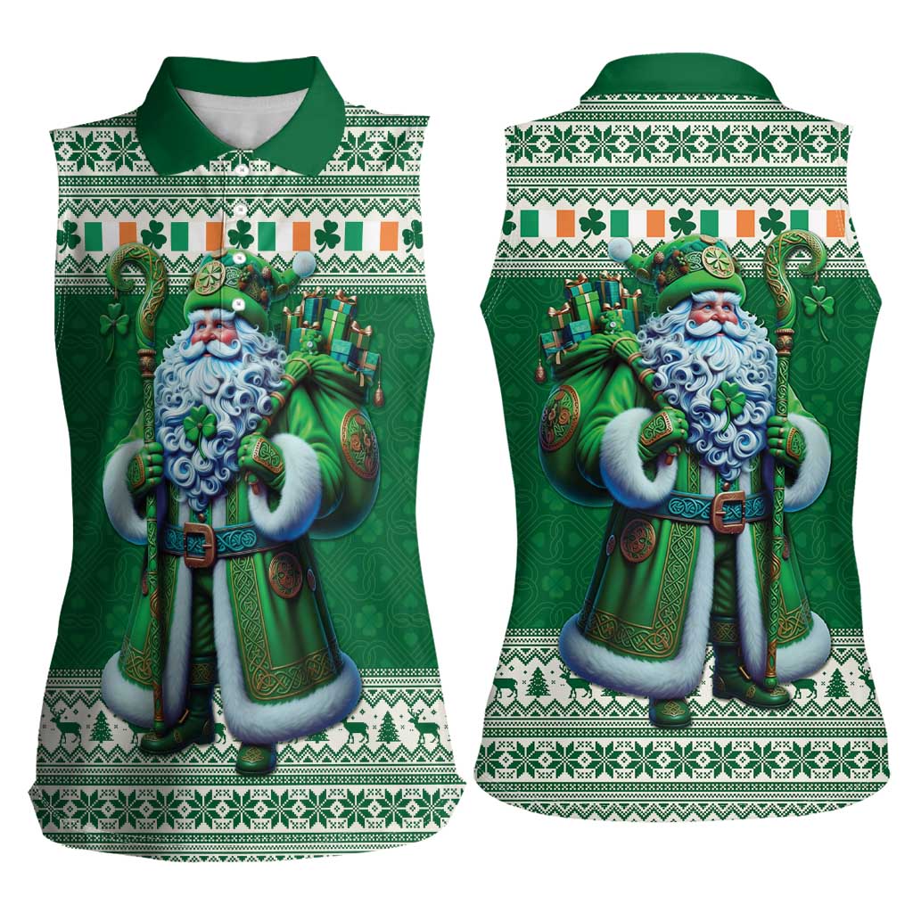 Ireland Christmas Women Sleeveless Polo Shirt Irish Santa Claus - Wonder Print Shop
