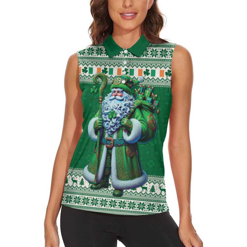 Ireland Christmas Women Sleeveless Polo Shirt Irish Santa Claus - Wonder Print Shop