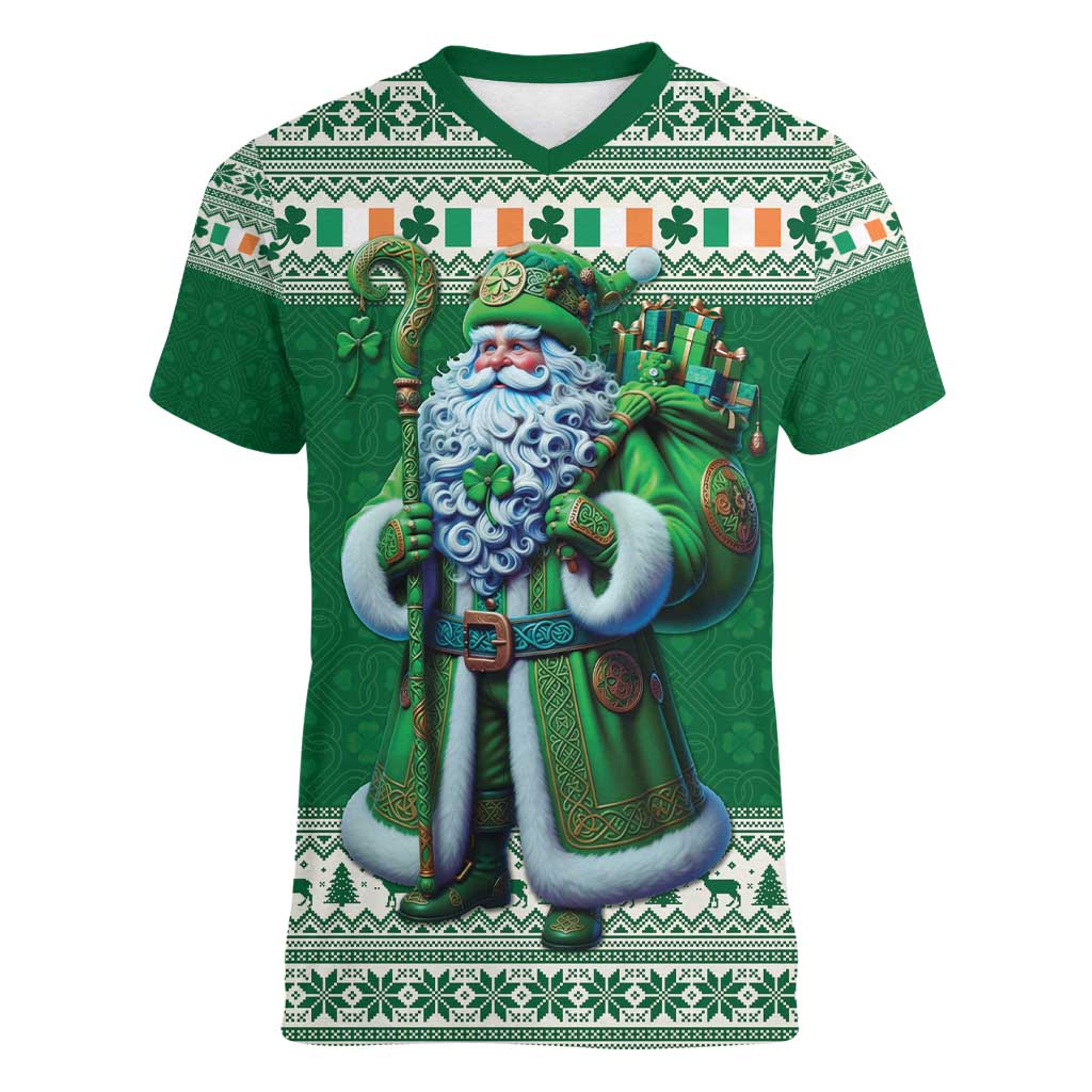 Ireland Christmas Women V-Neck T-Shirt Irish Santa Claus - Wonder Print Shop