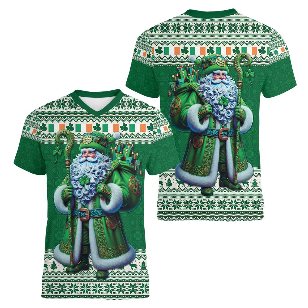 Ireland Christmas Women V-Neck T-Shirt Irish Santa Claus - Wonder Print Shop