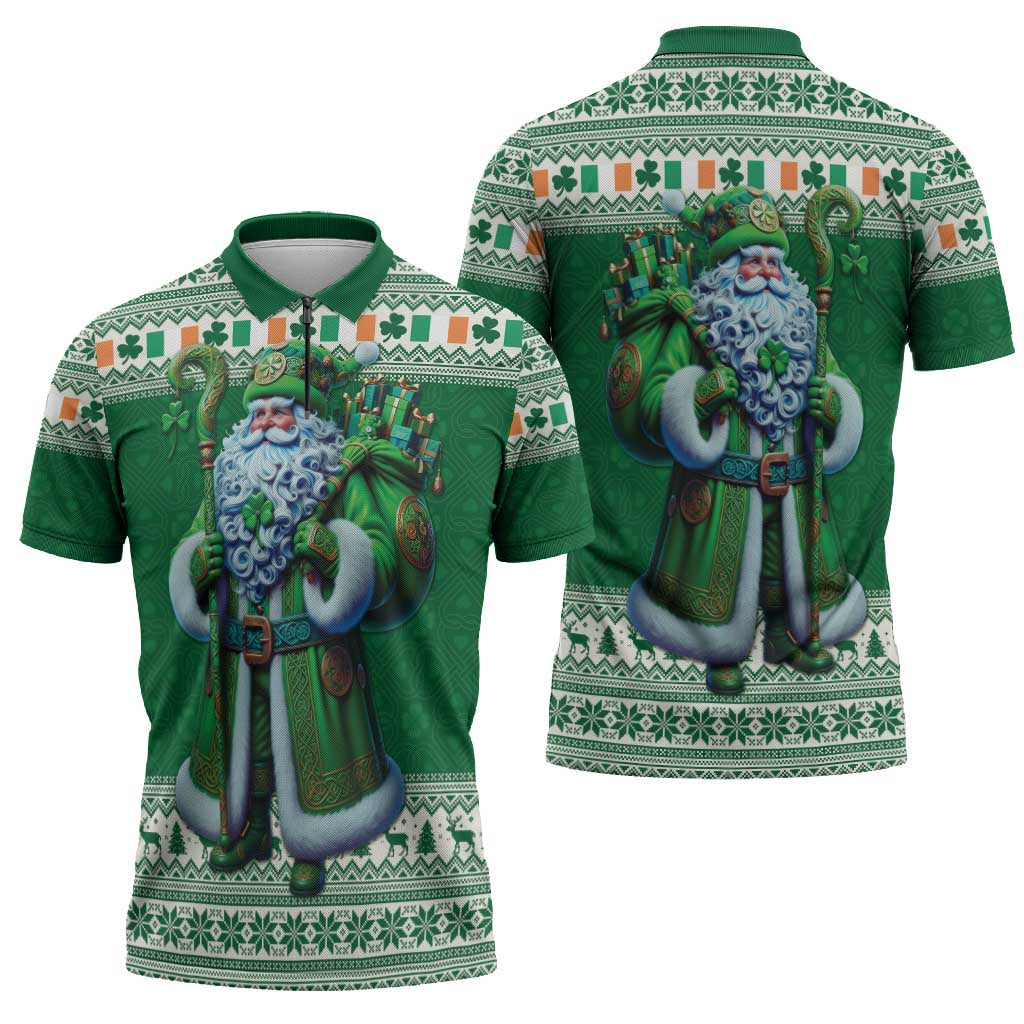 Ireland Christmas Zipper Polo Shirt Irish Santa Claus - Wonder Print Shop