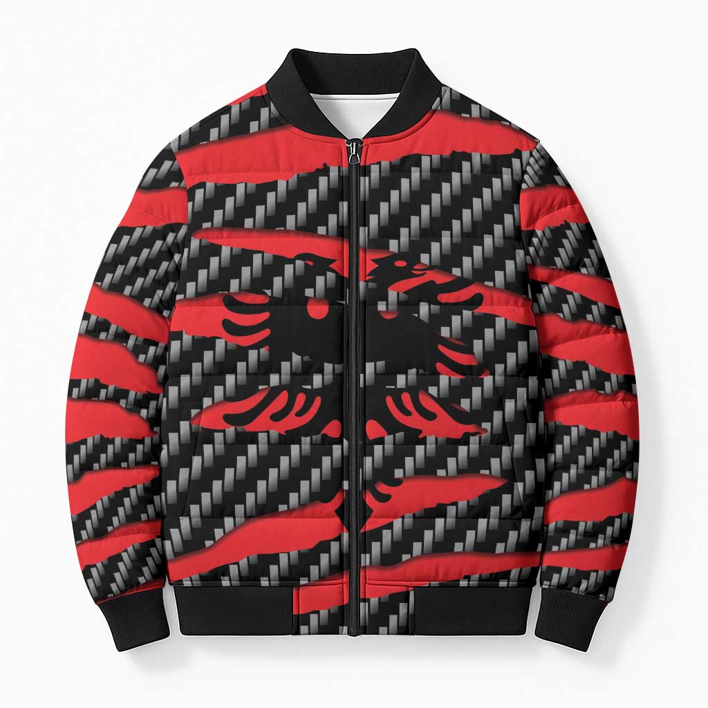 Albania Beast Bomber Puffer Jacket Ripped Flag Graphic - Wonder Print Shop
