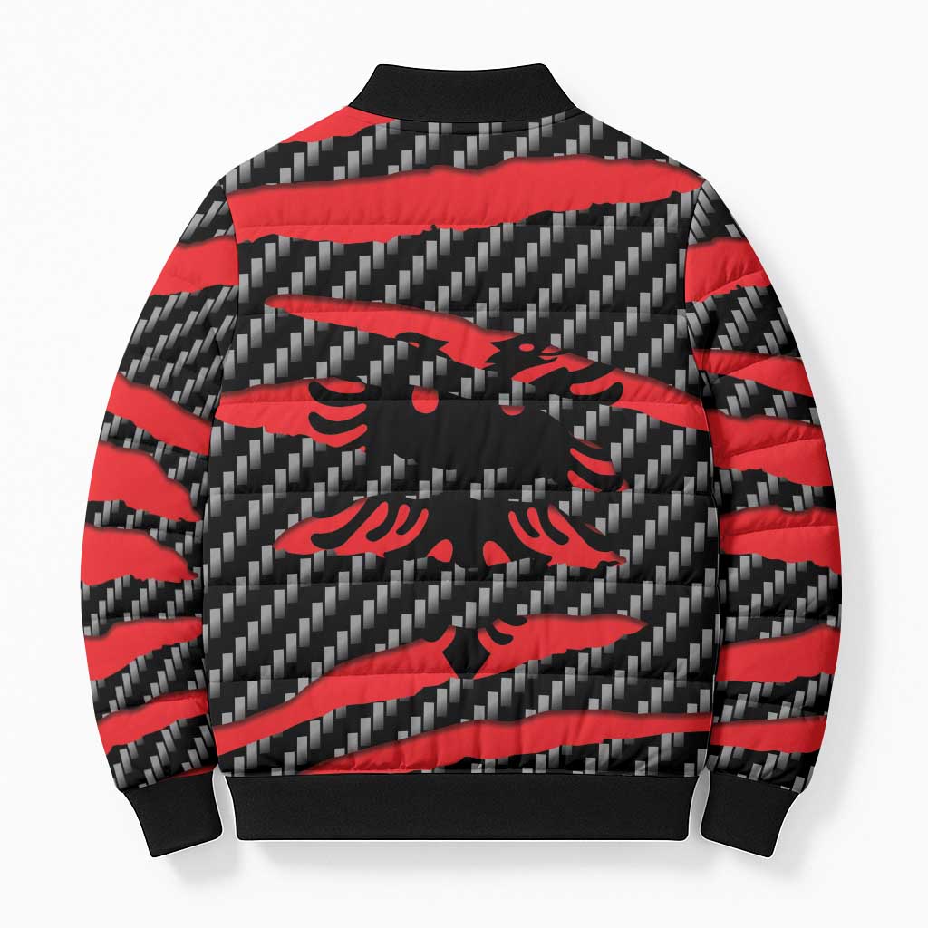 Albania Beast Bomber Puffer Jacket Ripped Flag Graphic - Wonder Print Shop