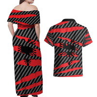 Albania Beast Couples Matching Off Shoulder Maxi Dress and Hawaiian Shirt Ripped Flag Graphic - Wonder Print Shop