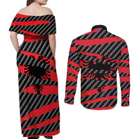 Albania Beast Couples Matching Off Shoulder Maxi Dress and Long Sleeve Button Shirt Ripped Flag Graphic - Wonder Print Shop