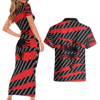 Albania Beast Couples Matching Short Sleeve Bodycon Dress and Hawaiian Shirt Ripped Flag Graphic - Wonder Print Shop
