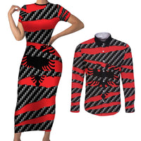 Albania Beast Couples Matching Short Sleeve Bodycon Dress and Long Sleeve Button Shirt Ripped Flag Graphic - Wonder Print Shop