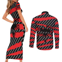 Albania Beast Couples Matching Short Sleeve Bodycon Dress and Long Sleeve Button Shirt Ripped Flag Graphic - Wonder Print Shop