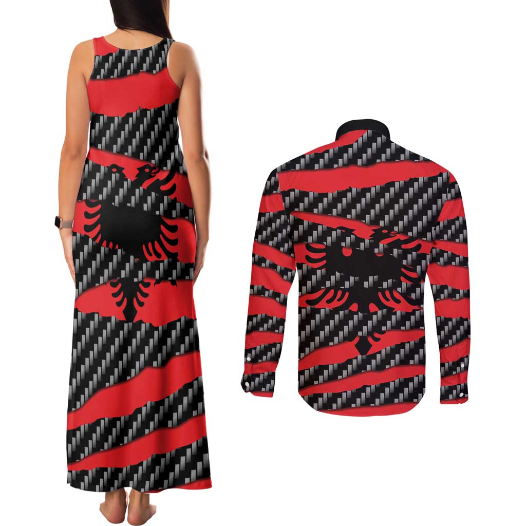 Albania Beast Couples Matching Tank Maxi Dress and Long Sleeve Button Shirt Ripped Flag Graphic - Wonder Print Shop