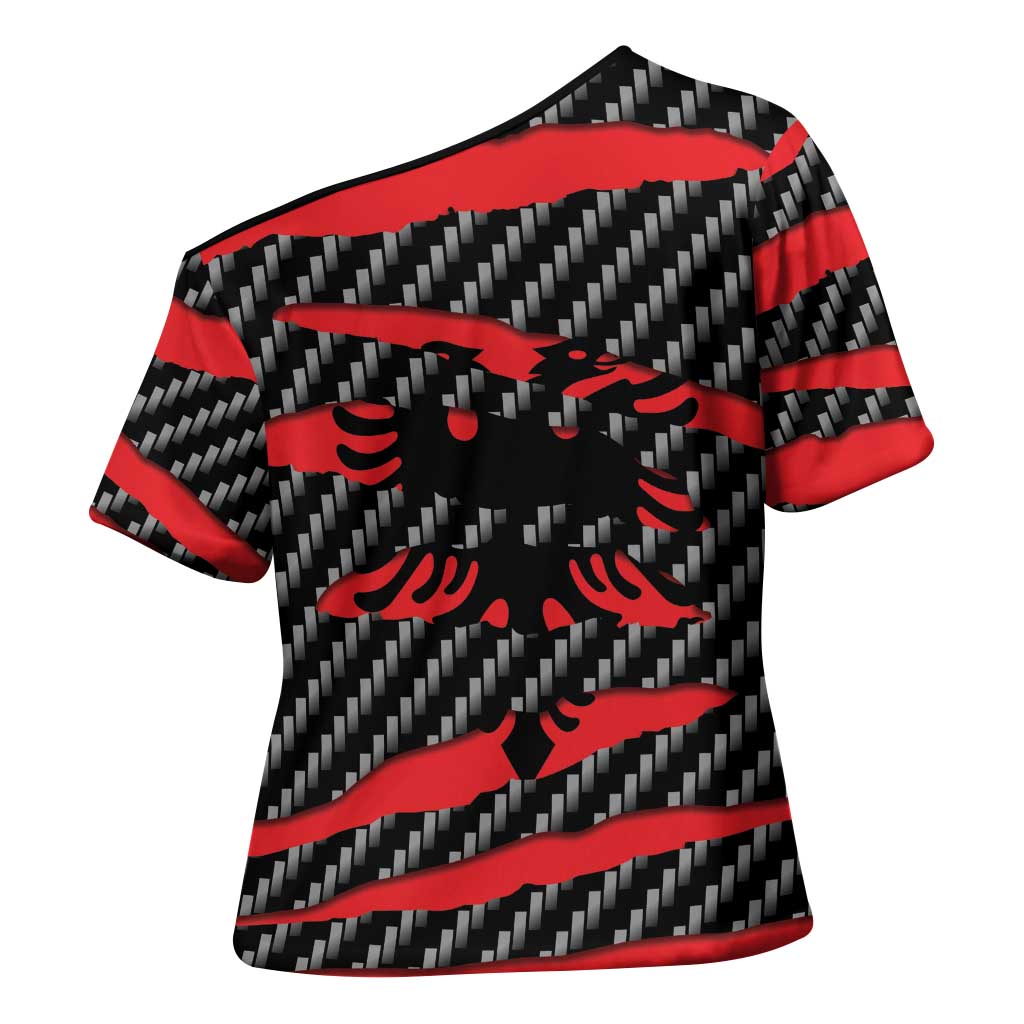 Albania Beast Cross Shoulder Shirt Ripped Flag Graphic - Wonder Print Shop