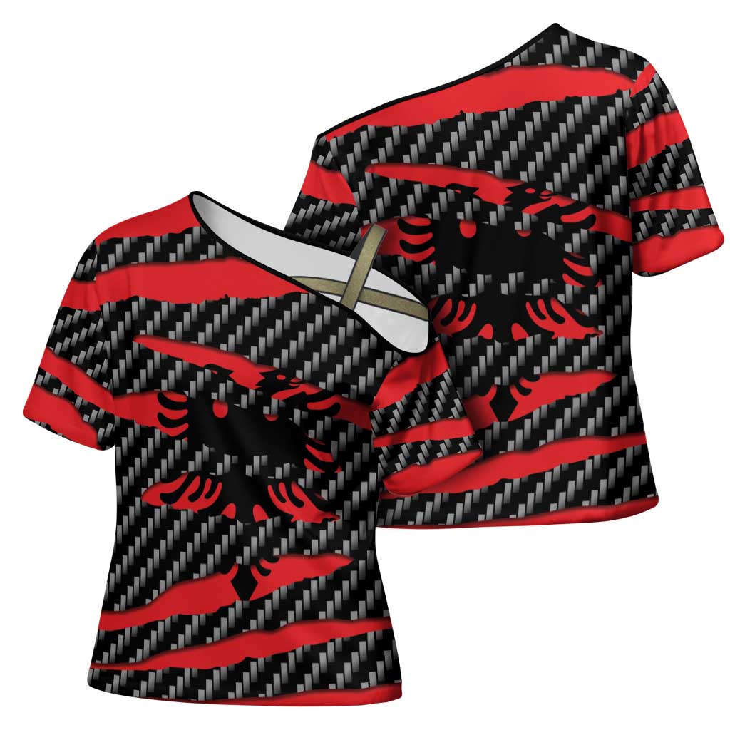 Albania Beast Cross Shoulder Shirt Ripped Flag Graphic - Wonder Print Shop