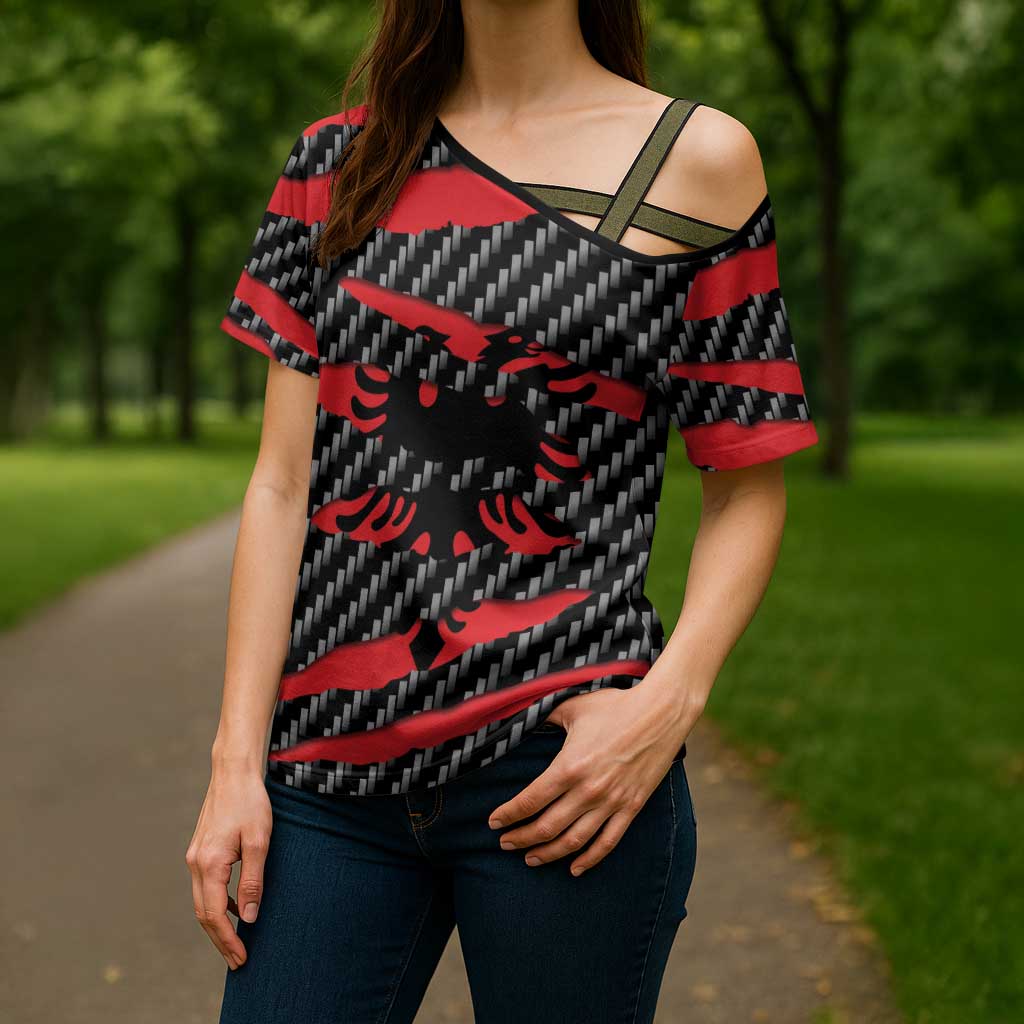 Albania Beast Cross Shoulder Shirt Ripped Flag Graphic - Wonder Print Shop