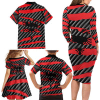 Albania Beast Family Matching Long Sleeve Bodycon Dress and Hawaiian Shirt Ripped Flag Graphic - Wonder Print Shop